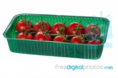 Cherry Tomatoes Organized In Basket Stock Photo