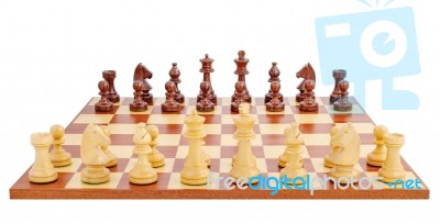 Chess Board Set Up To Begin A Game Stock Photo