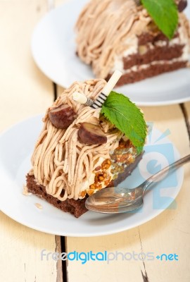 Chestnut Cream Cake Dessert Stock Photo