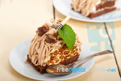 Chestnut Cream Cake Dessert Stock Photo