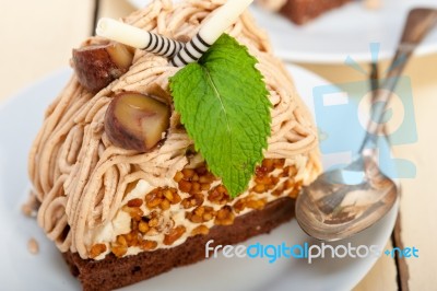 Chestnut Cream Cake Dessert Stock Photo