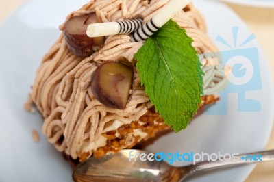 Chestnut Cream Cake Dessert Stock Photo