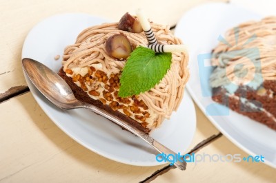 Chestnut Cream Cake Dessert Stock Photo