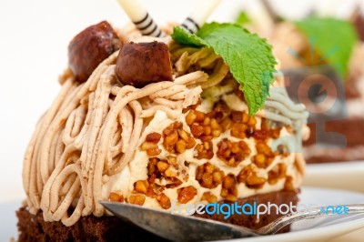 Chestnut Cream Cake Dessert Stock Photo