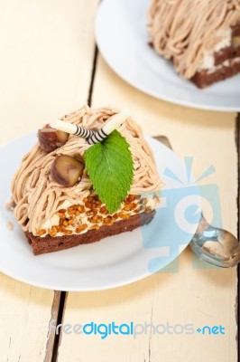 Chestnut Cream Cake Dessert Stock Photo