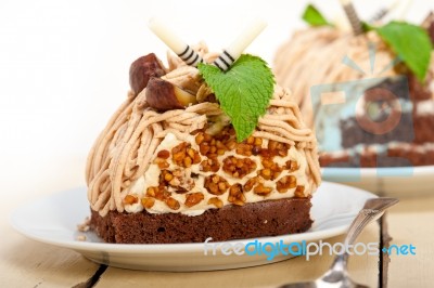 Chestnut Cream Cake Dessert Stock Photo