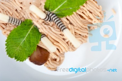 Chestnut Cream Cake Dessert Stock Photo