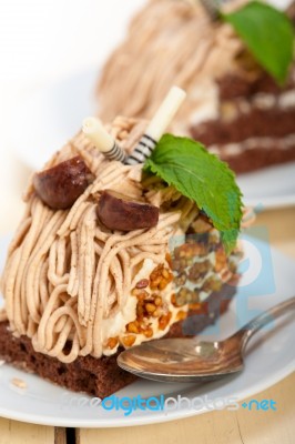 Chestnut Cream Cake Dessert Stock Photo