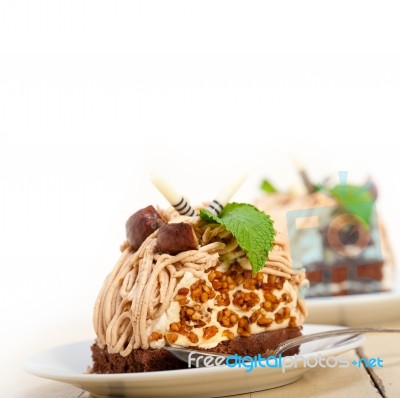 Chestnut Cream Cake Dessert Stock Photo