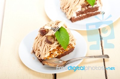 Chestnut Cream Cake Dessert Stock Photo