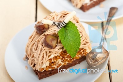 Chestnut Cream Cake Dessert Stock Photo