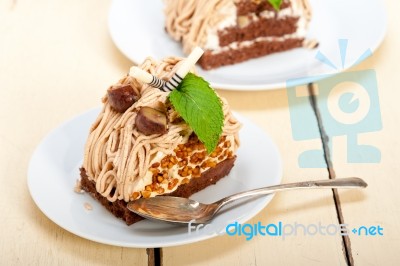 Chestnut Cream Cake Dessert Stock Photo