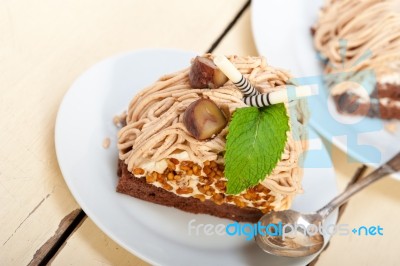 Chestnut Cream Cake Dessert Stock Photo