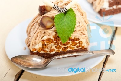 Chestnut Cream Cake Dessert Stock Photo