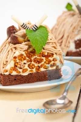 Chestnut Cream Cake Dessert Stock Photo