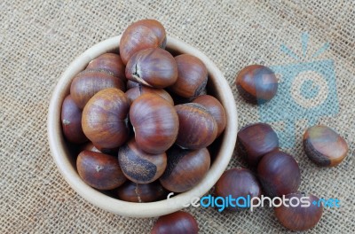 Chestnuts On Sackcloth Stock Photo