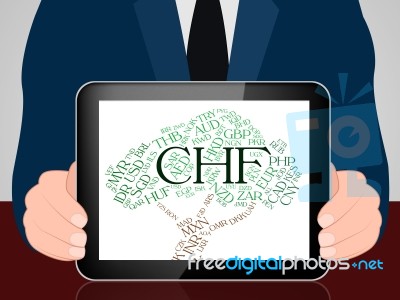 Chf Currency Indicates Swiss Franc And Coin Stock Image