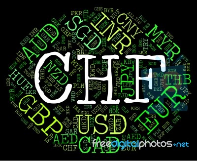 Chf Currency Shows Swiss Franc And Banknotes Stock Image