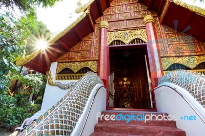 Chiang Rai, Thailand - December 20, 2017: Inside View Of The Chapel And The Bhudda Image In Wat Phra Kaew Chiang Rai. It's A Famous Place For Chiang Rai Trip Stock Photo