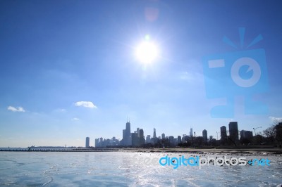 Chicago's Frozen Lake Michigan In January Stock Photo