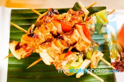 Chicken And Vegetables Skewers Stock Photo