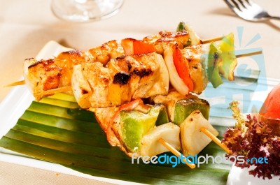 Chicken And Vegetables Skewers Stock Photo