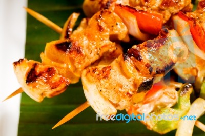 Chicken And Vegetables Skewers Stock Photo