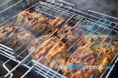 Chicken Breast Grilled On A Coals Stock Photo