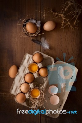 Chicken Eggs Flat Lay Still Life Rustic With Food Stylish Stock Photo