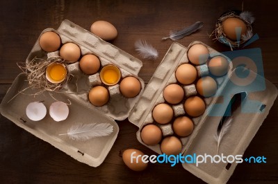 Chicken Eggs Flat Lay Still Life Rustic With Food Stylish Stock Photo