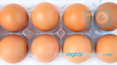 Chicken Eggs In A Plastic Carton Stock Photo