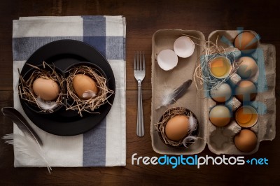 Chicken Eggs Still Life Rustic With Food Stylish Stock Photo