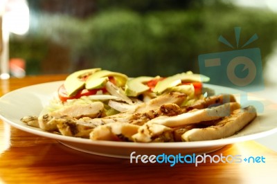 Chicken Fajitas On A White Plate Stock Photo