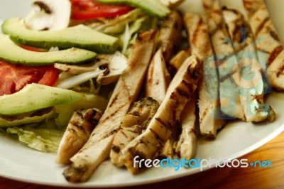 Chicken Fajitas On A White Plate Stock Photo