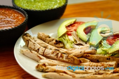 Chicken Fajitas With Sauces Stock Photo