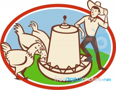 Chicken Farmer Feeder Cartoon Stock Image