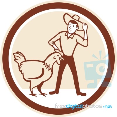 Chicken Farmer Feeder Circle Cartoon Stock Image