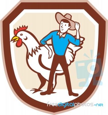 Chicken Farmer Feeder Shield Cartoon Stock Image