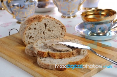 Chicken Liver Pate On Bread Stock Photo