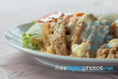 Chicken Salad Topped With Cream Stock Photo