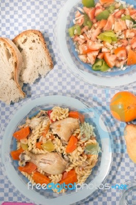 Chicken With Carrot And Spaghetti Stock Photo