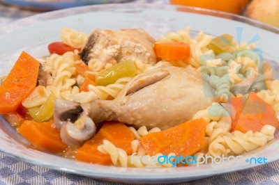 Chicken With Carrot And Spaghetti Stock Photo