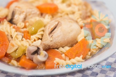 Chicken With Carrot And Spaghetti Stock Photo