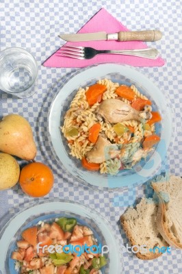 Chicken With Carrot And Spaghetti Stock Photo