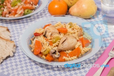 Chicken With Carrot And Spaghetti Stock Photo