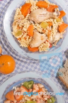 Chicken With Carrot And Spaghetti Stock Photo