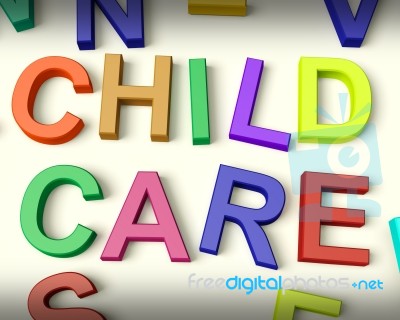 Child Care Written In Kids Letters Stock Image