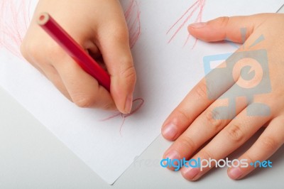 Child Draws Stock Photo