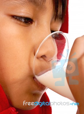 Child Drinking Milk Stock Photo