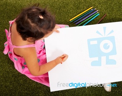 Child Is Drawing Stock Photo